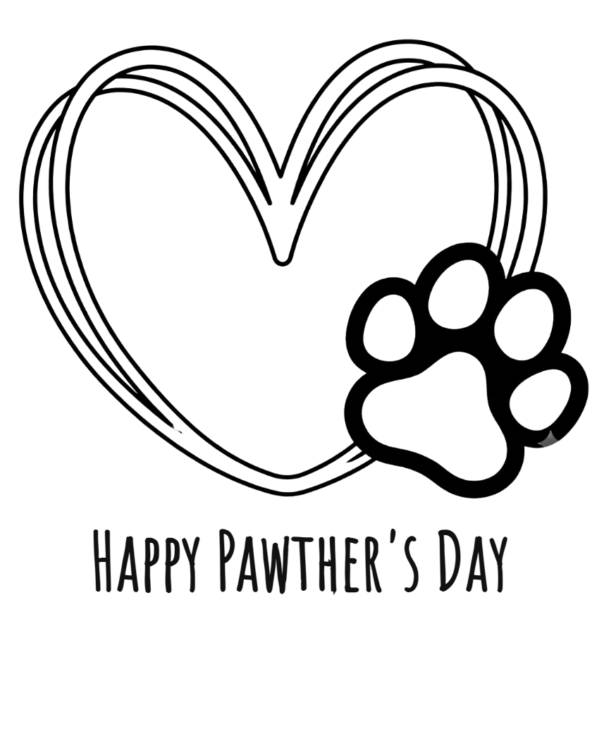 White mug with a heart and paw print design and text reading 'Happy Pawther's Day Love, Barky'