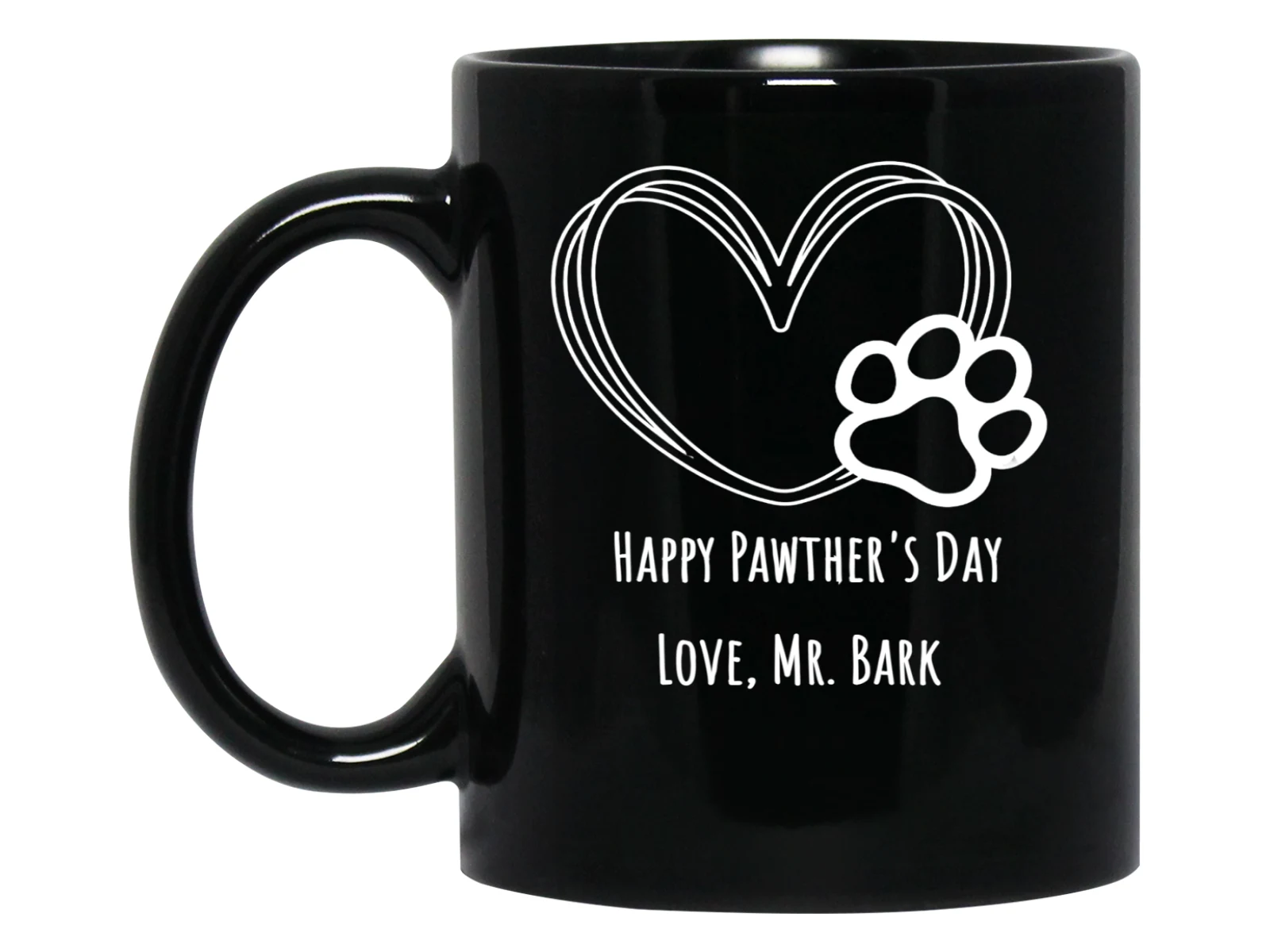 Happy Pawther's Day Mug with Heart and Paw Print product mockup